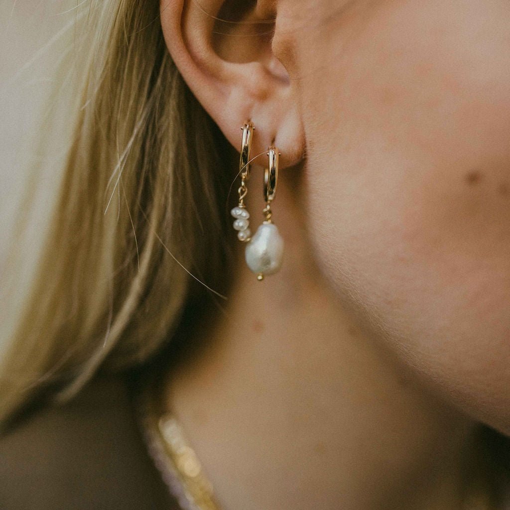 Elizabeth Pearl Drop Hoops